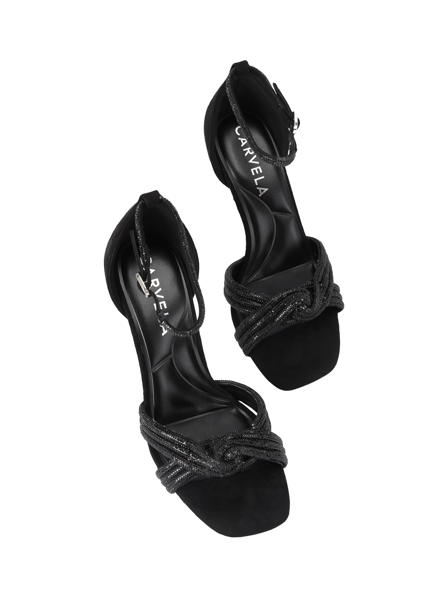 Product image 3 of 5, which shows Carvela Arielle Embellished Knot Heeled Sandals, Black, 3