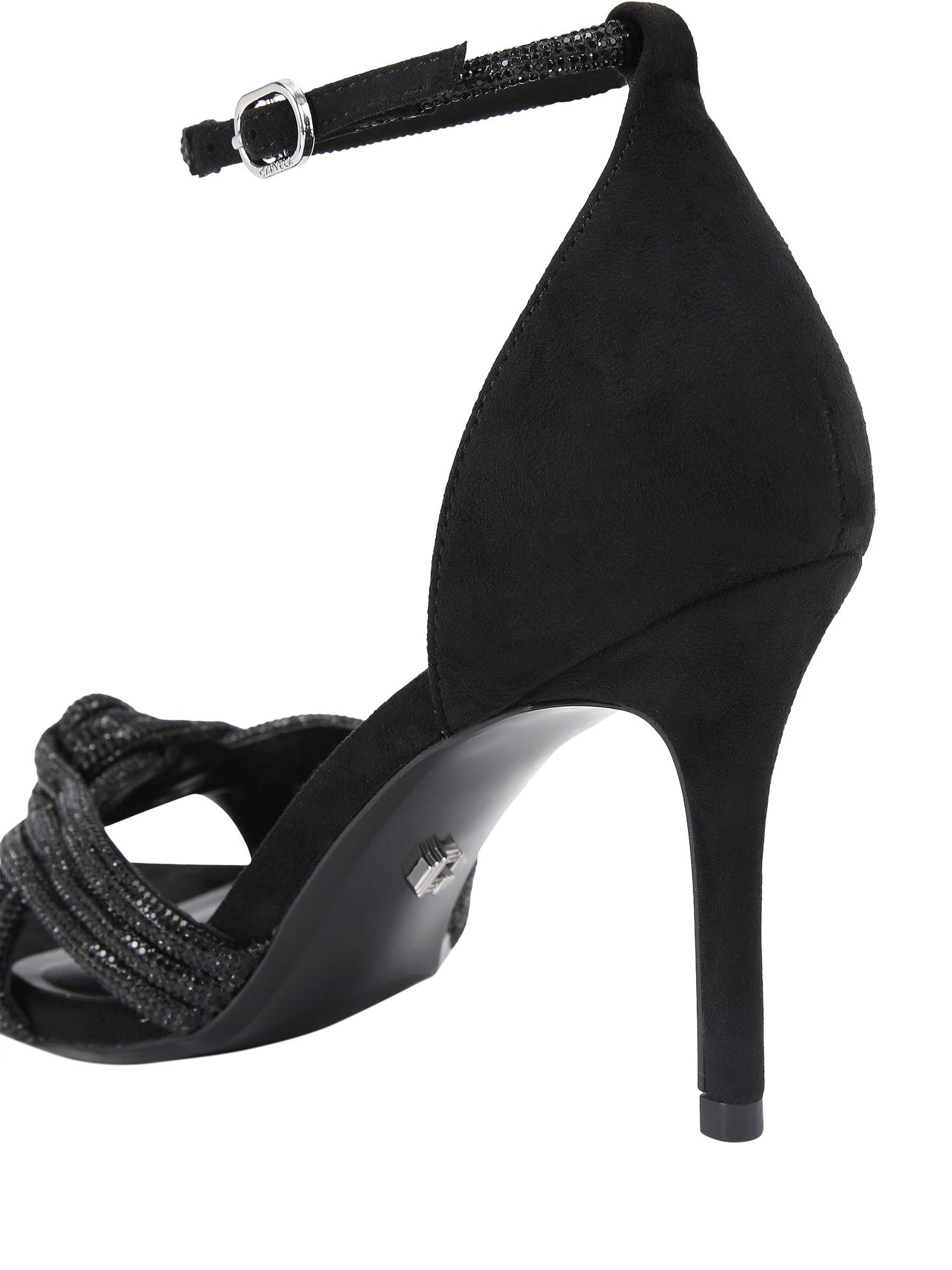 Product image 4 of 5, which shows Carvela Arielle Embellished Knot Heeled Sandals, Black, 3