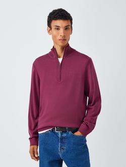 John Lewis Merino Wool Half Zip Jumper, Raspberry Coulis