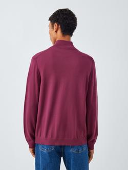 John Lewis Merino Wool Half Zip Jumper - view 2, Raspberry Coulis