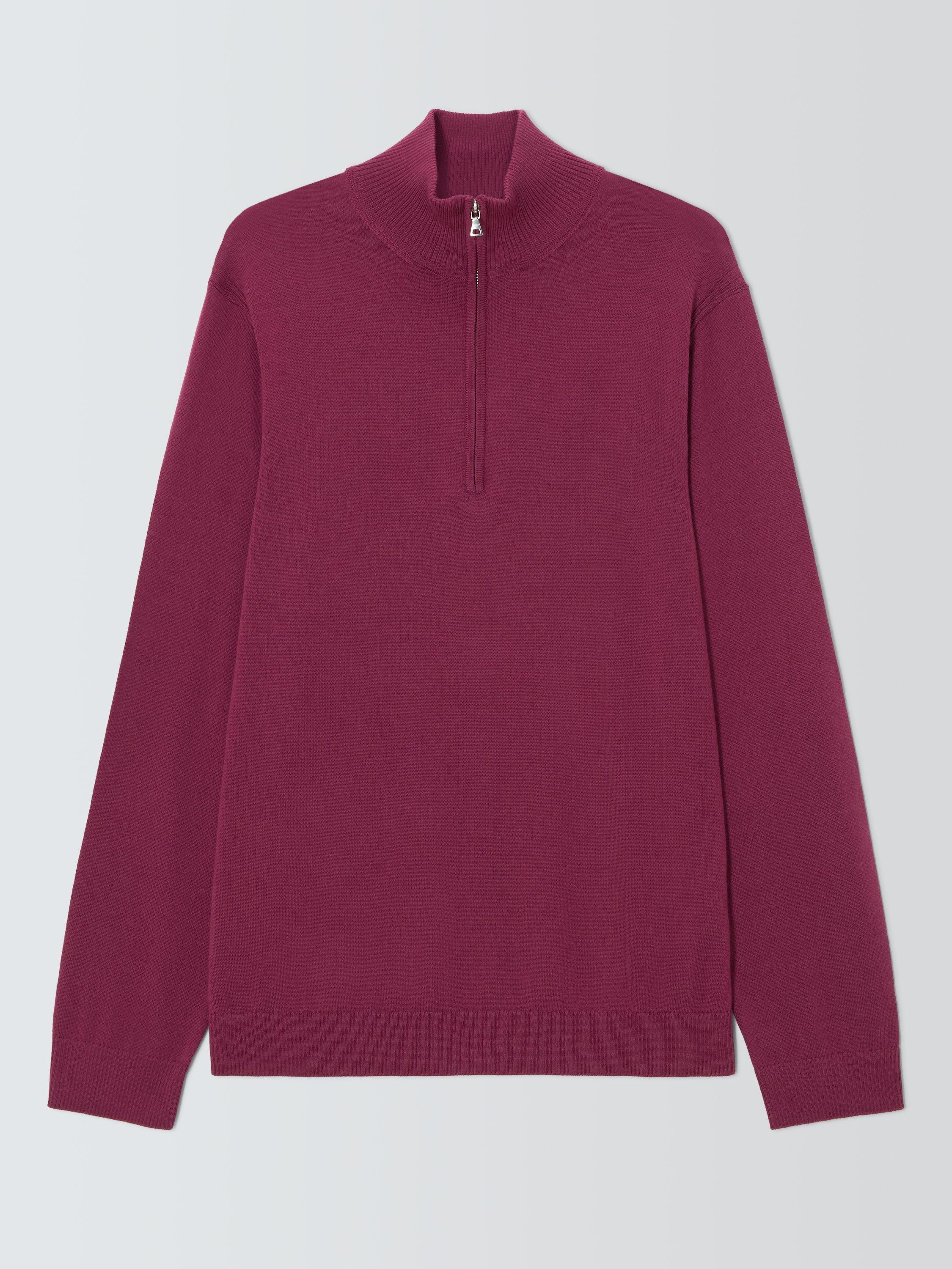 Product image 4 of 6, which shows John Lewis Merino Wool Half Zip Jumper, Raspberry Coulis, M