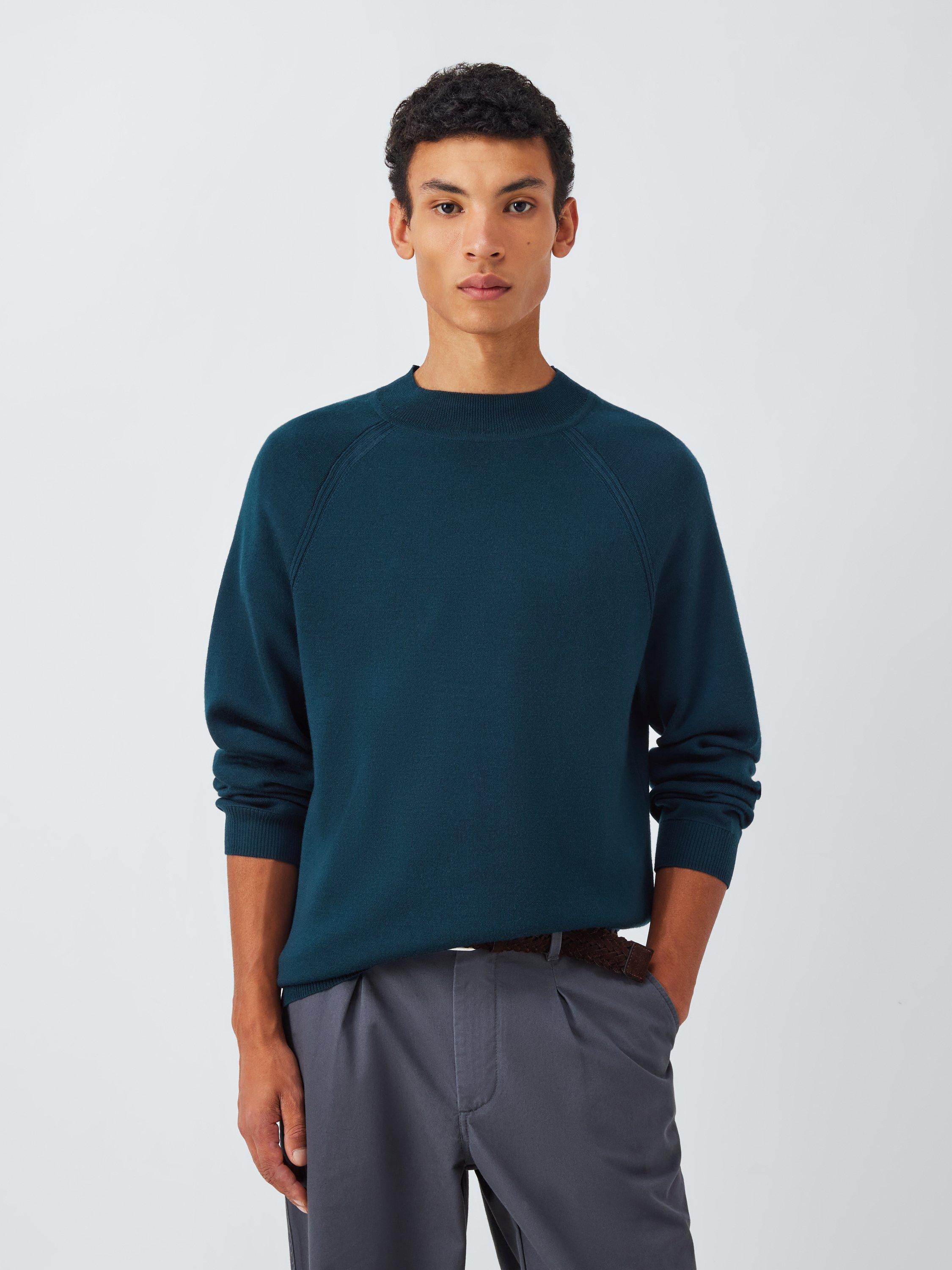 Product image 1 of 6, which shows John Lewis Merino Wool Mock Neck Jumper, Deep Ocean, S