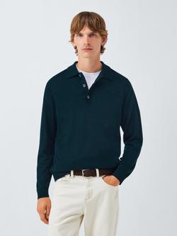 John Lewis Merino Wool Polo Shirt, Deep Ocean