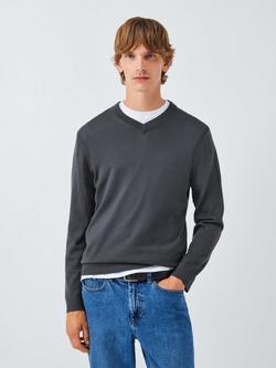 John Lewis Merino Wool V-Neck Jumper, Asphalt