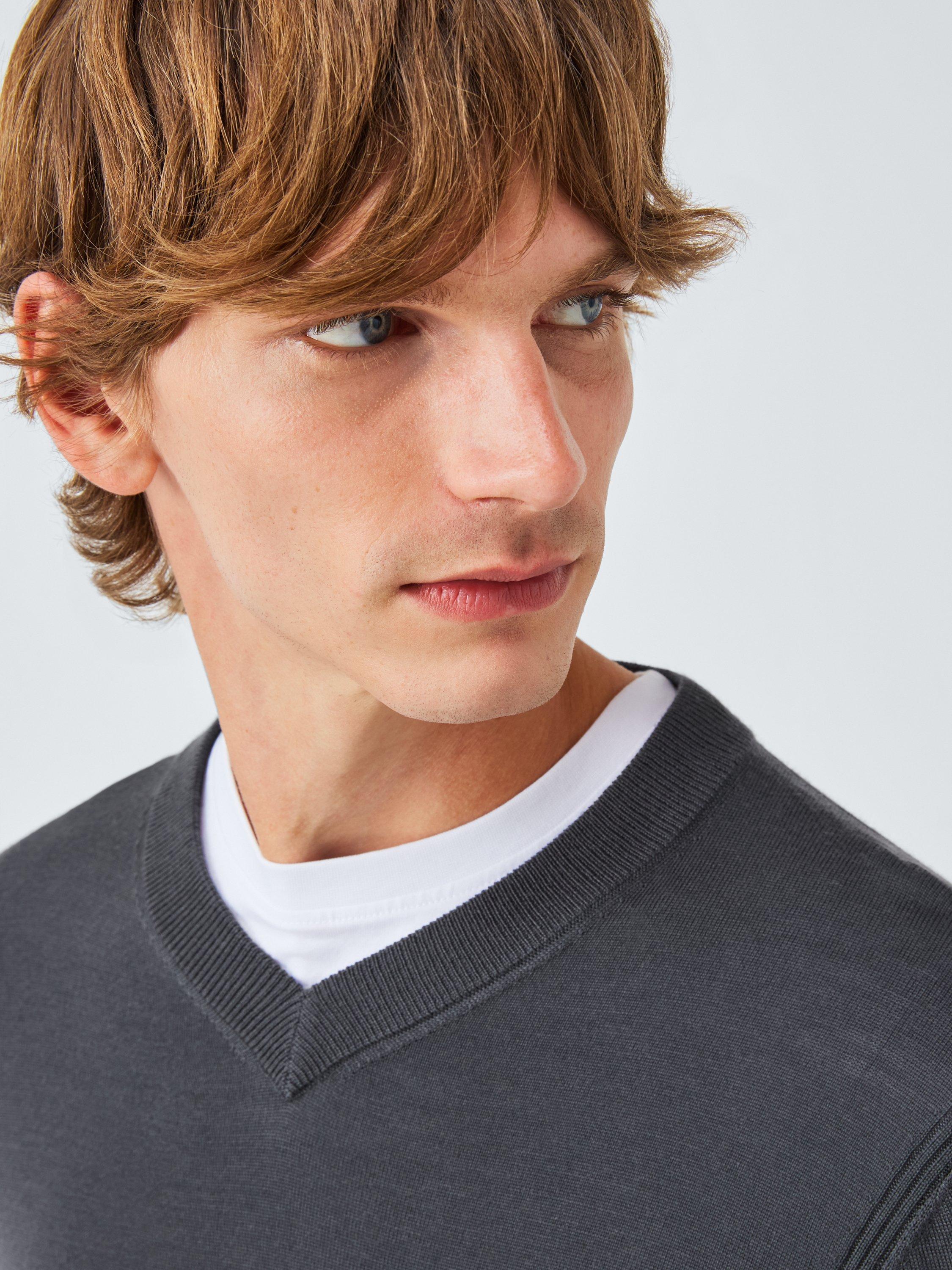 Product image 5 of 5, which shows John Lewis Merino Wool V-Neck Jumper, Asphalt, M
