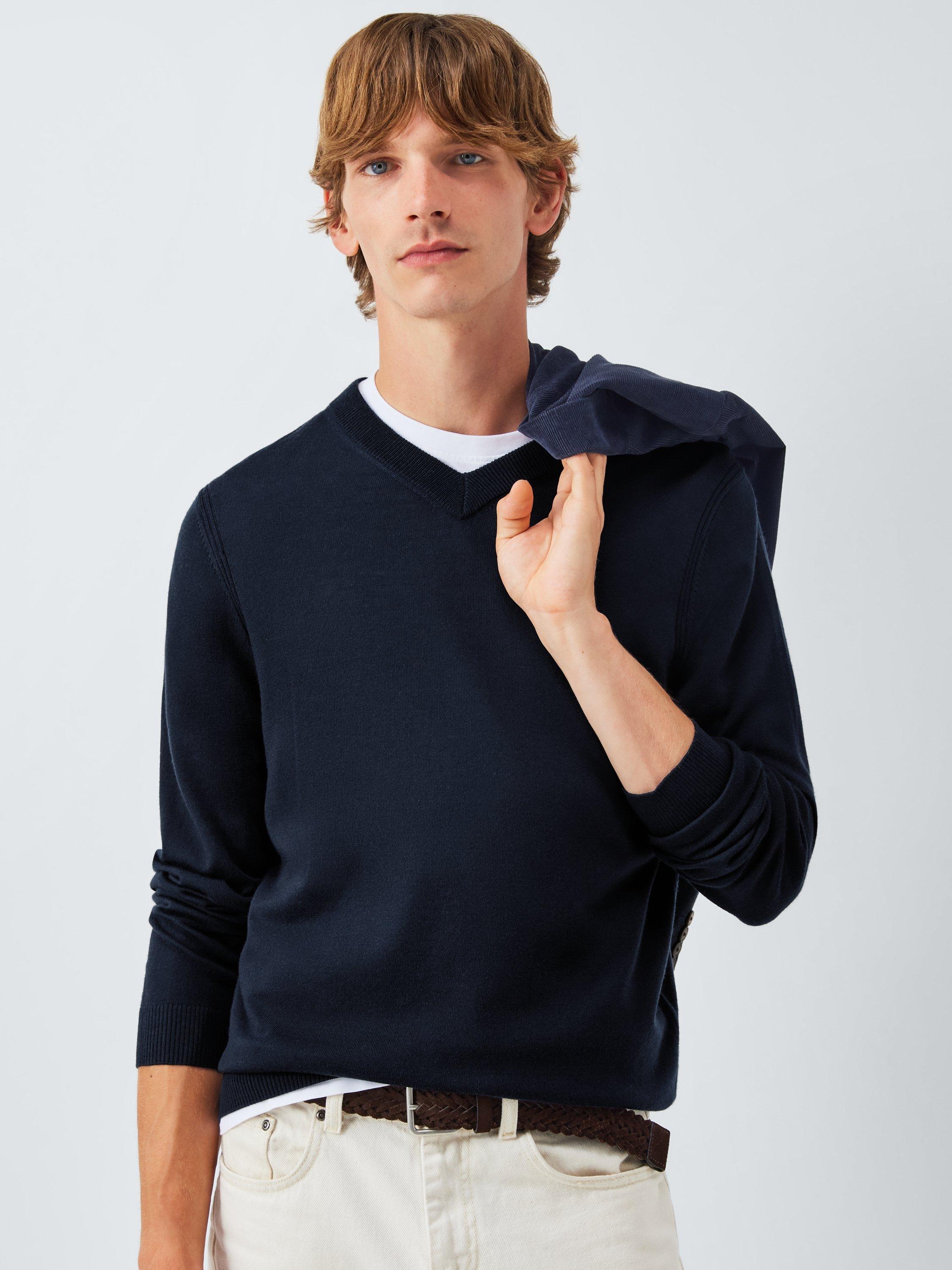 Product image 5 of 6, which shows John Lewis Merino Wool V-Neck Jumper, Sky Captain, M