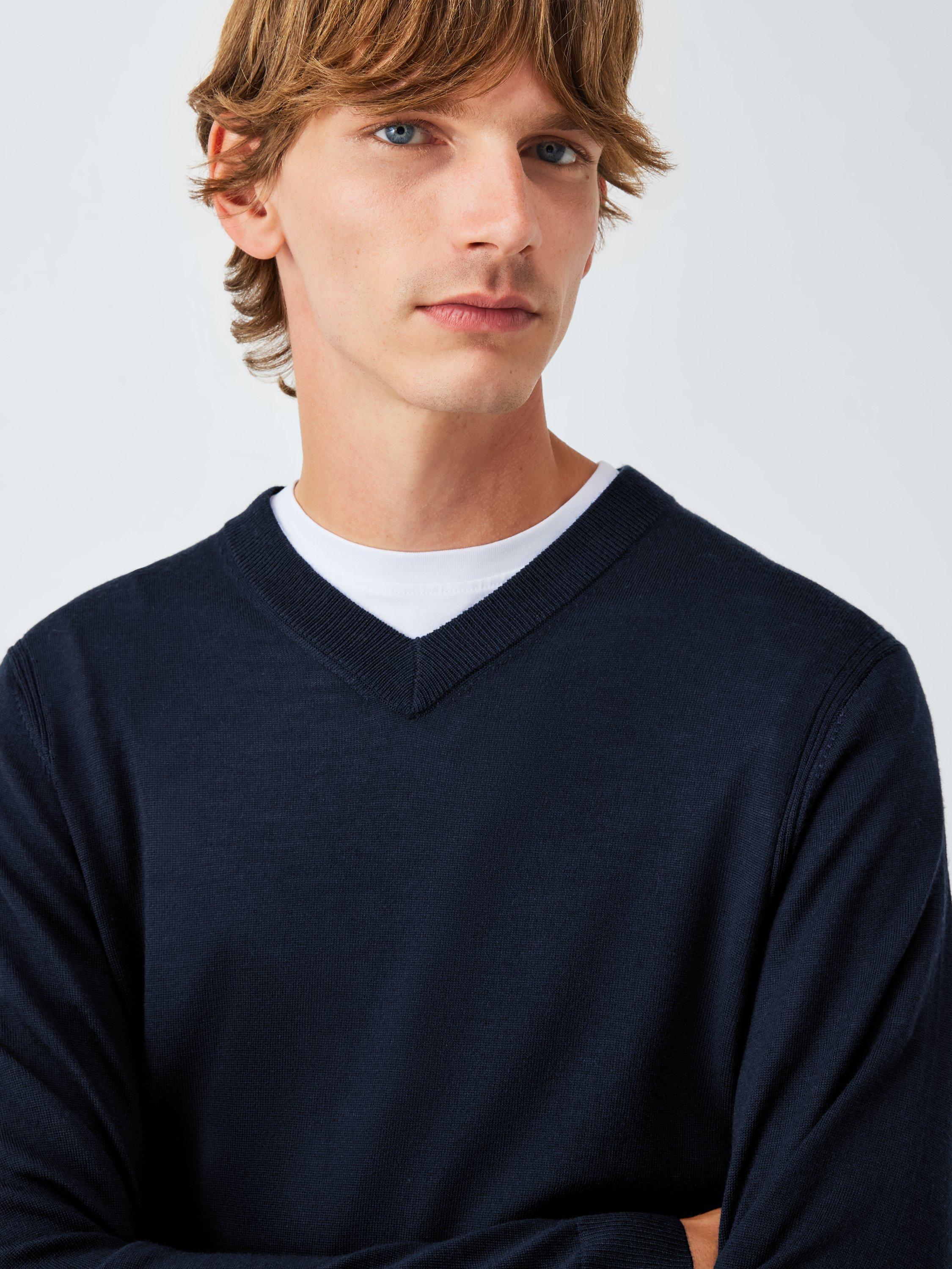 Product image 6 of 6, which shows John Lewis Merino Wool V-Neck Jumper, Sky Captain, M