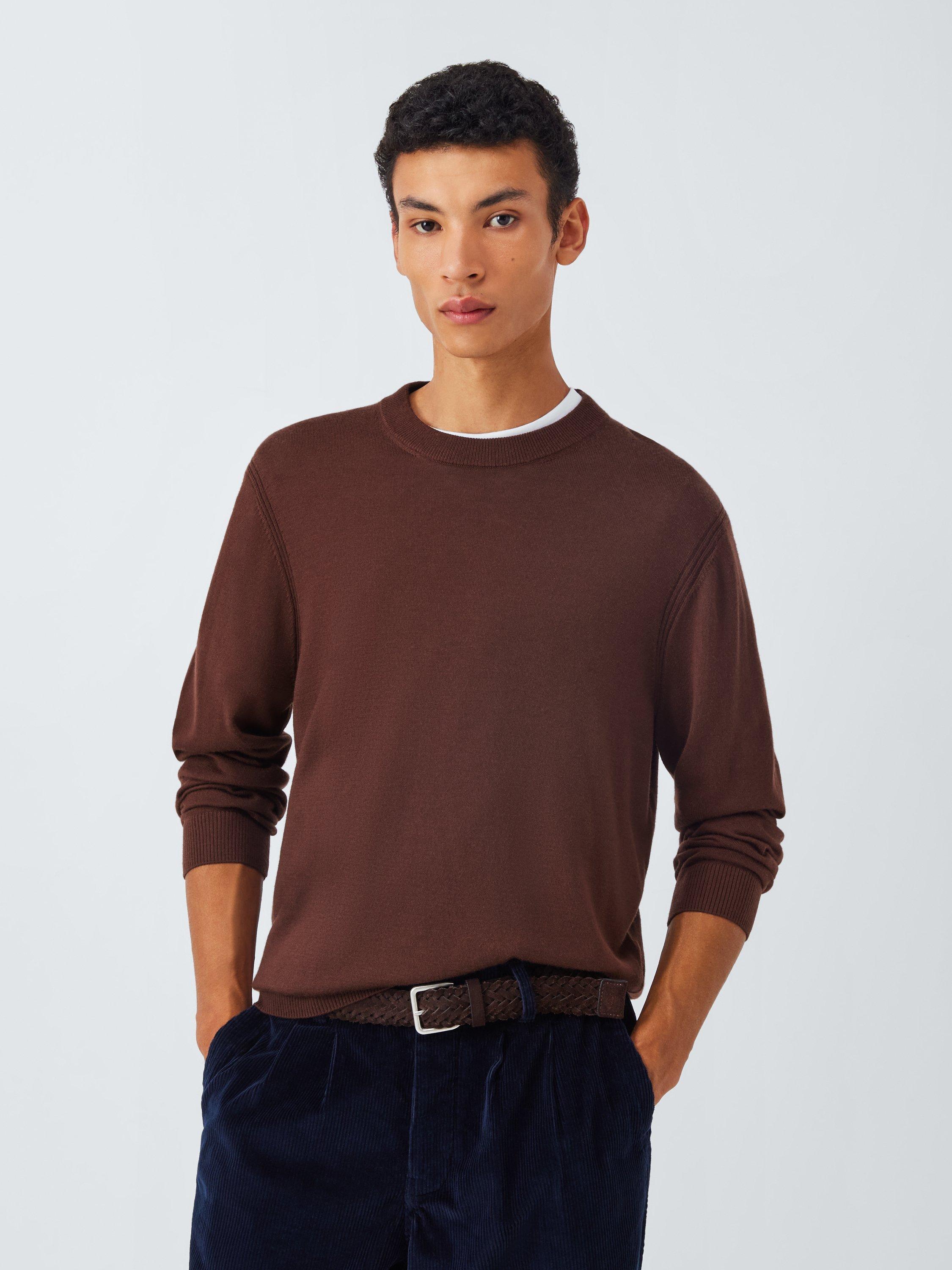 Product image 1 of 6, which shows John Lewis Merino Wool Crew Neck Jumper, Bitter Chocolate, S