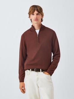 John Lewis Merino Wool Half Zip Jumper, Bitter Chocolate