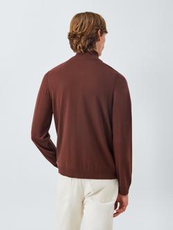 John Lewis Merino Wool Half Zip Jumper - view 2, Bitter Chocolate