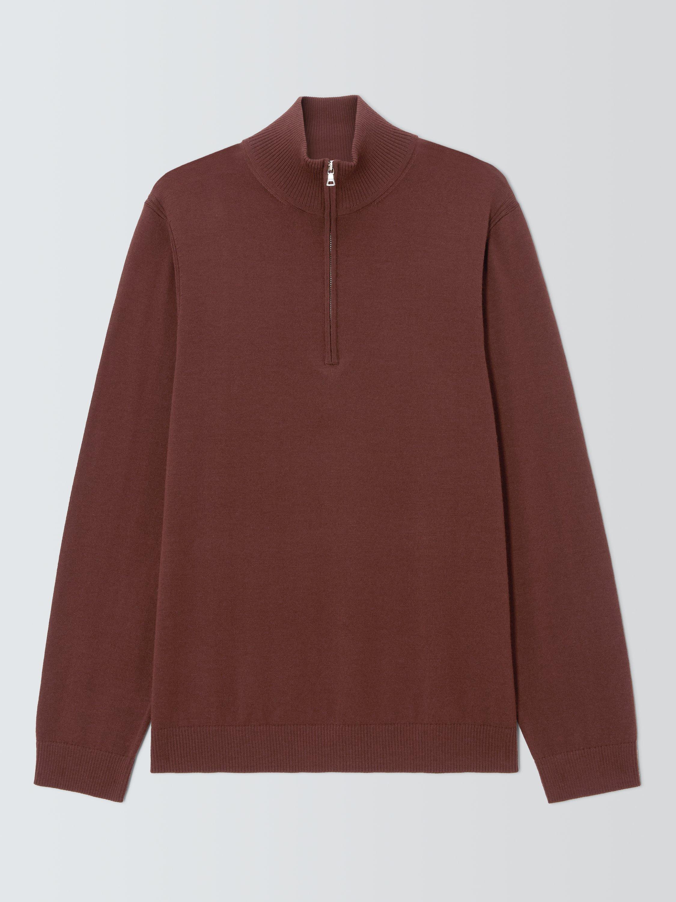 Product image 4 of 6, which shows John Lewis Merino Wool Half Zip Jumper, Bitter Chocolate, M