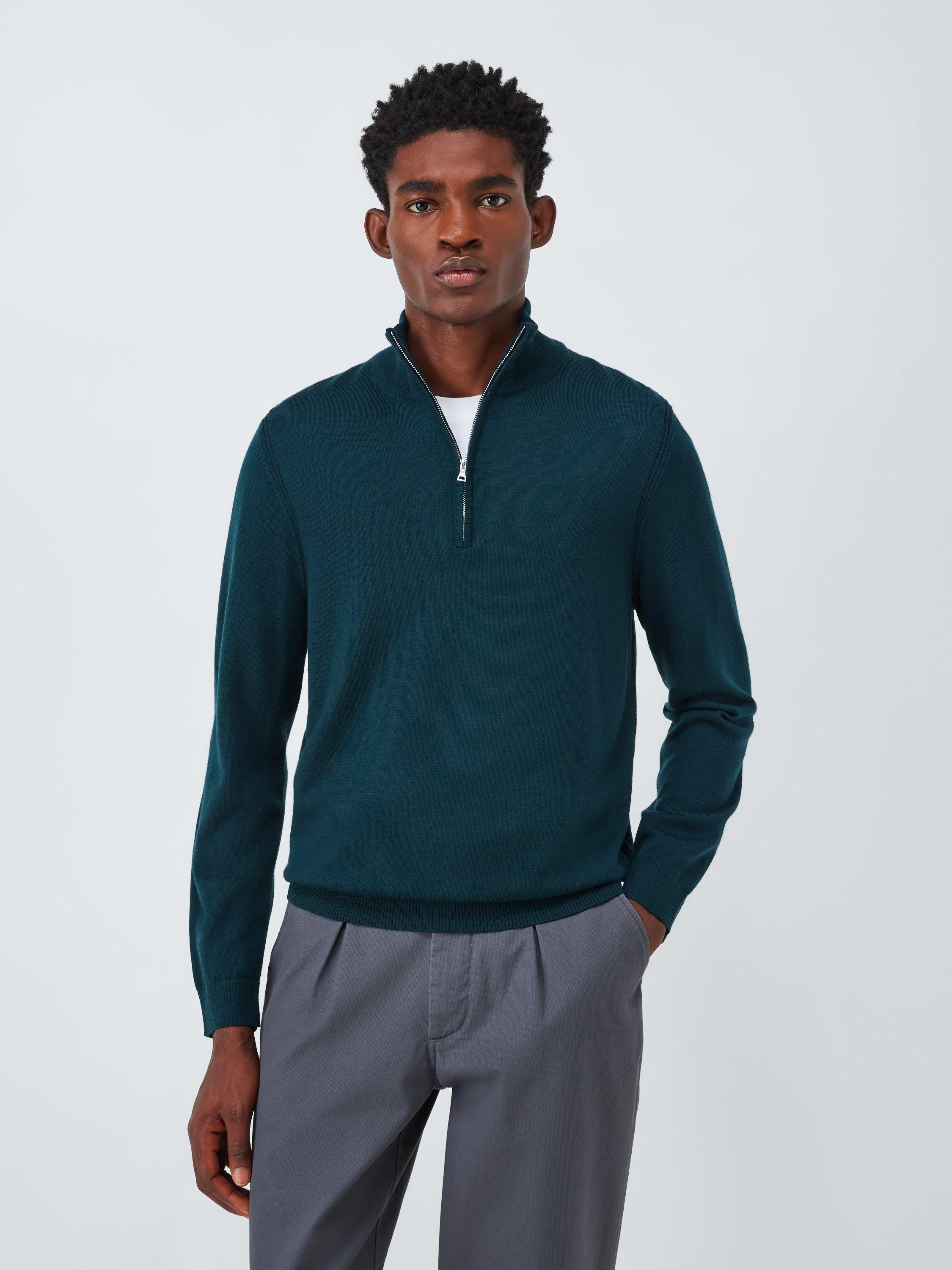 Product image 1 of 6, which shows John Lewis Merino Wool Half Zip Jumper, Deep Ocean, L
