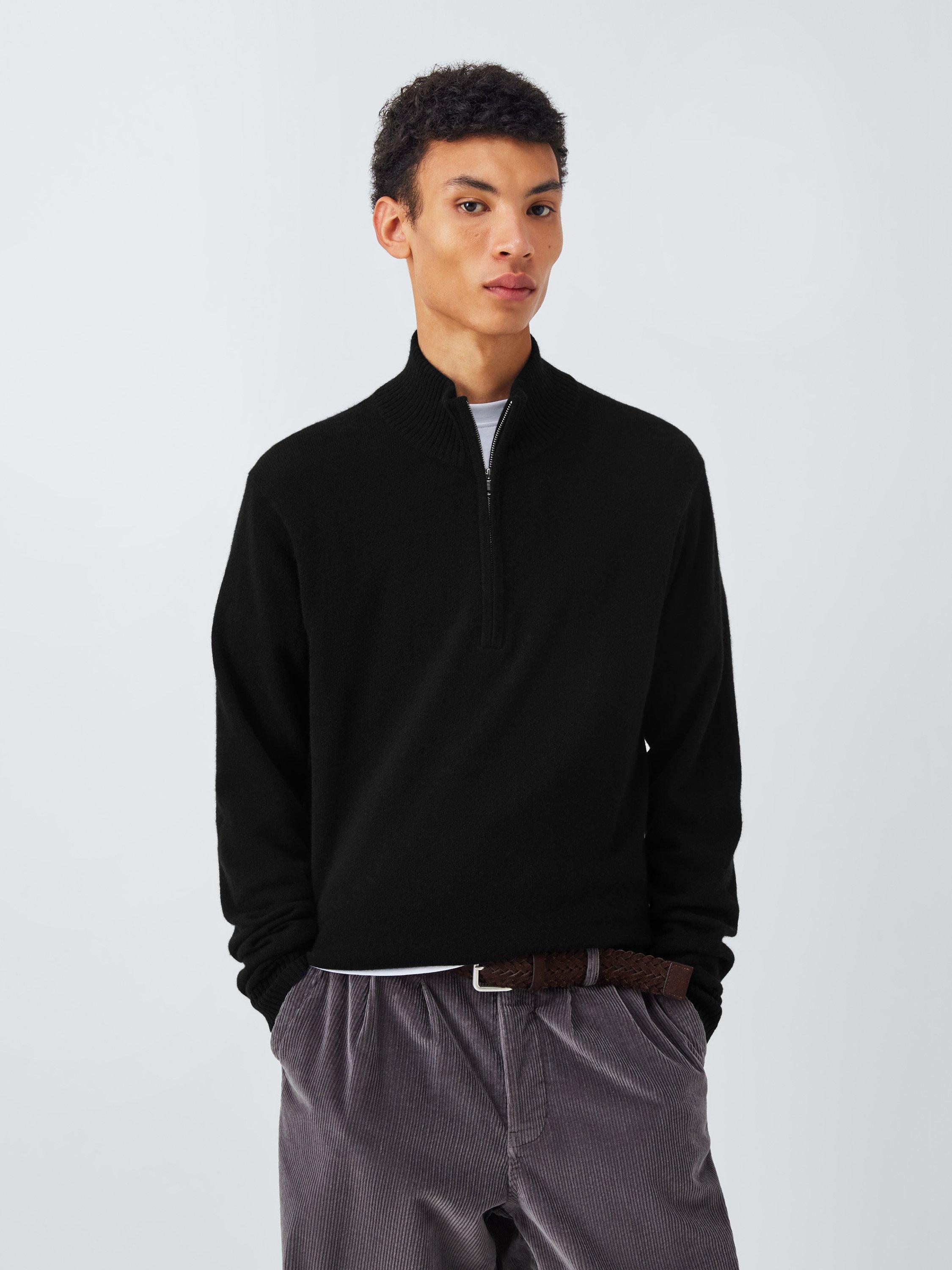 Product image 1 of 6, which shows John Lewis Merino Wool Half Zip Jumper, Black, S