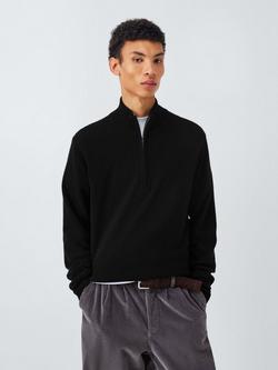 John Lewis Merino Wool Half Zip Jumper, Black