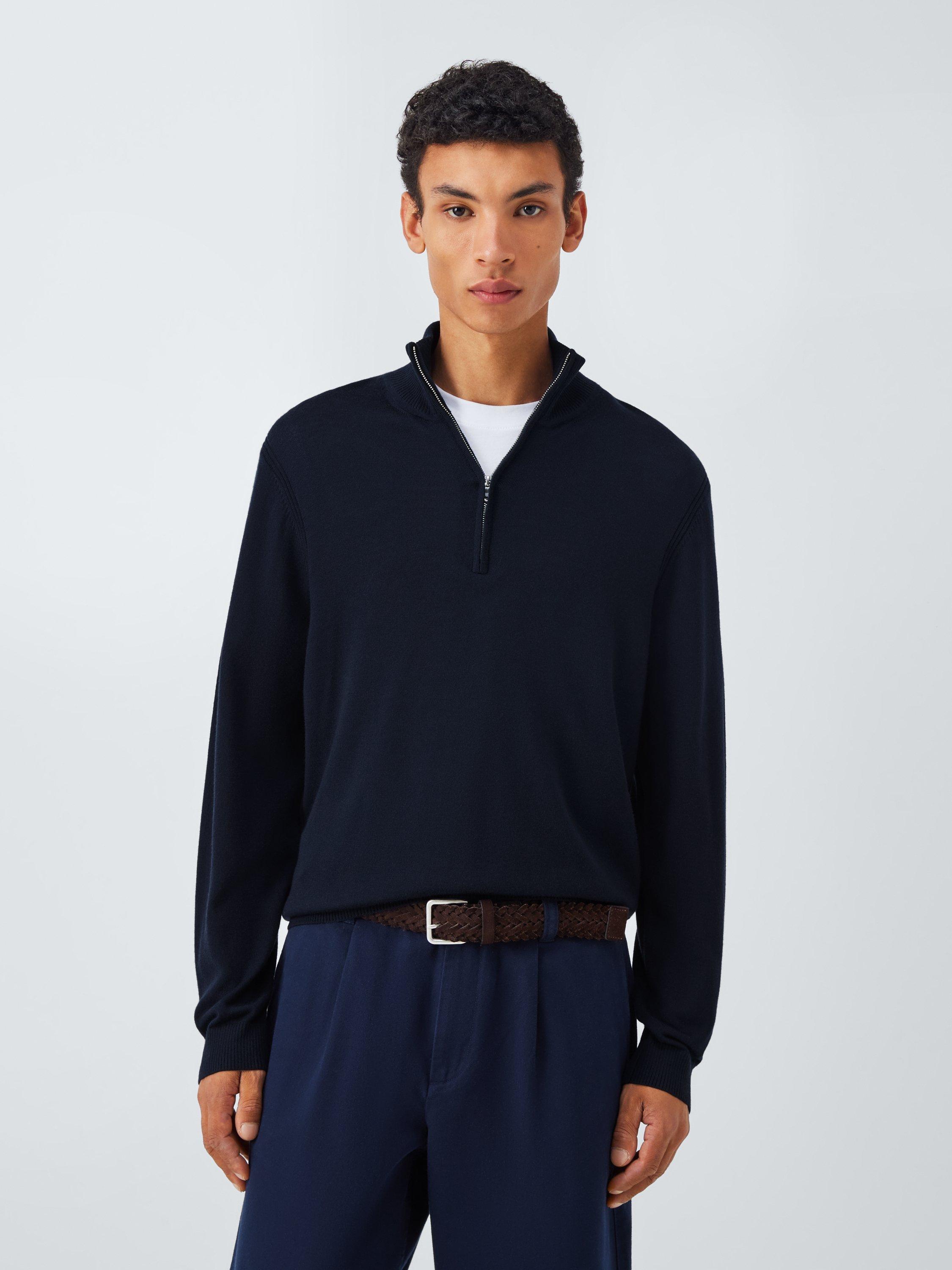 Product image 1 of 6, which shows John Lewis Merino Wool Half Zip Jumper, Sky Captain, S