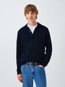 John Lewis Merino Wool Polo Shirt, Sky Captain