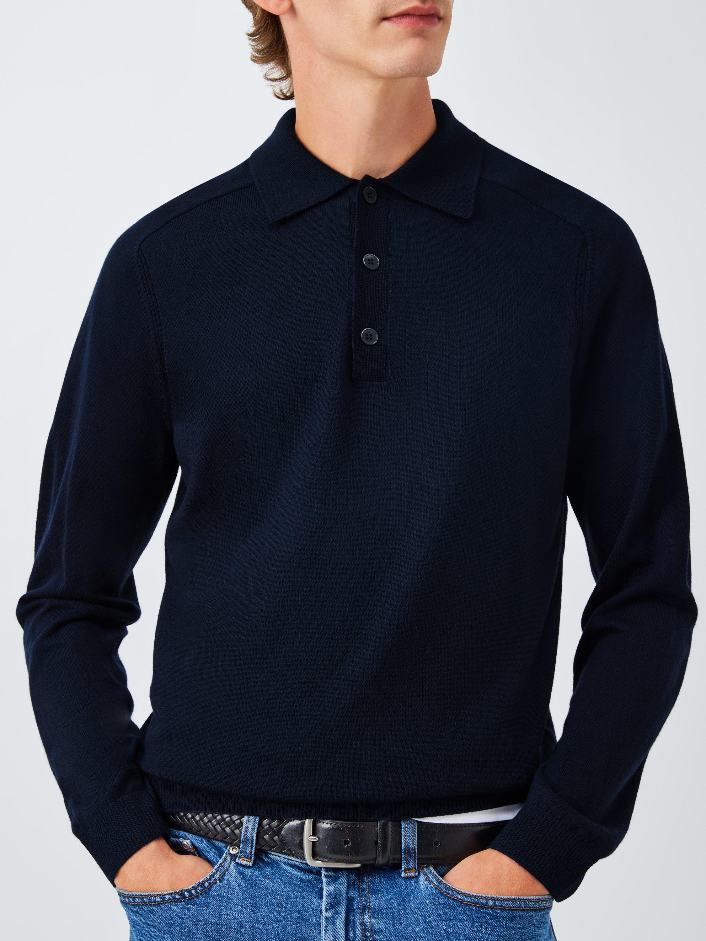 Product image 5 of 6, which shows John Lewis Merino Wool Polo Shirt, Sky Captain, S