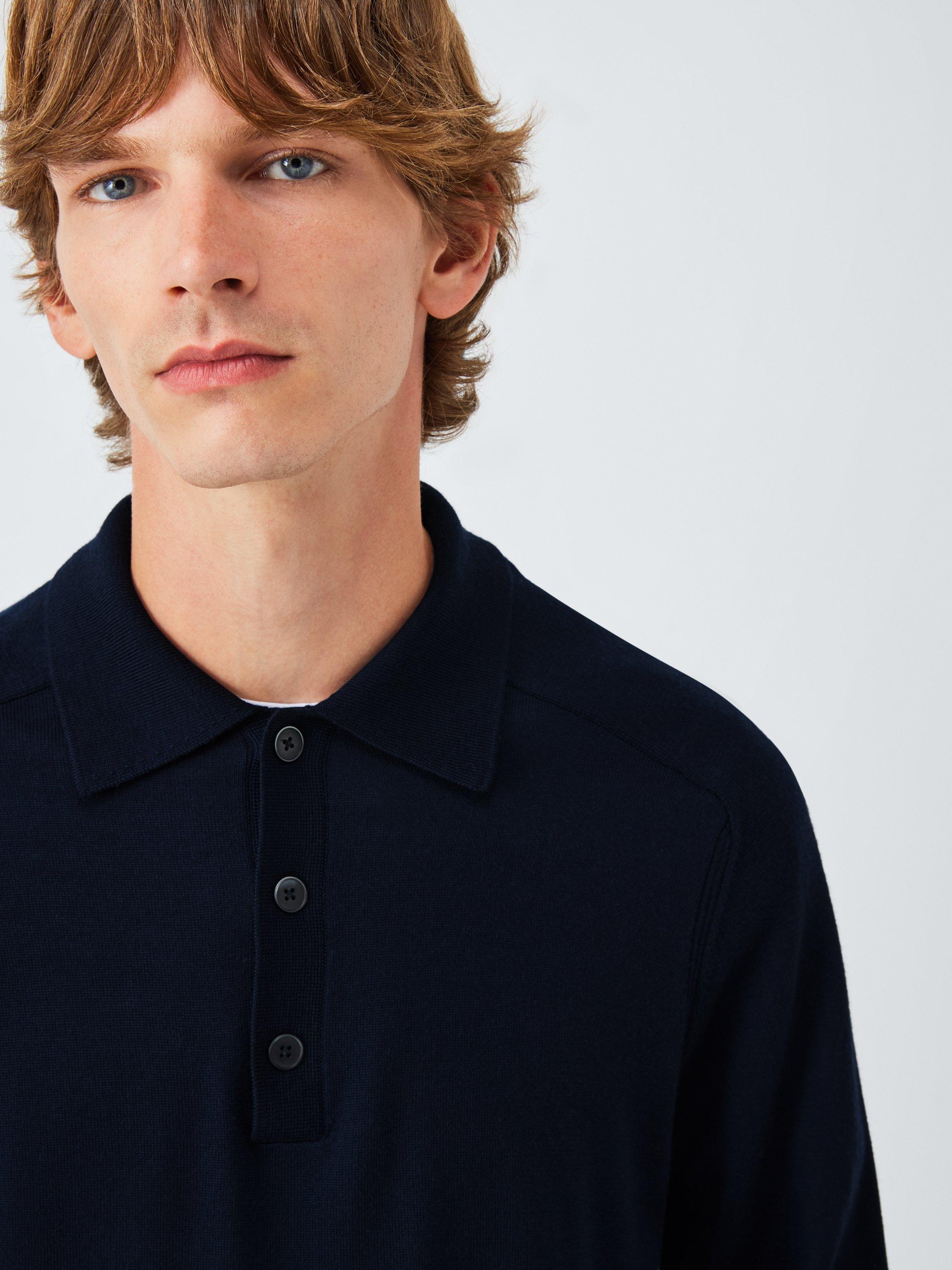 Product image 6 of 6, which shows John Lewis Merino Wool Polo Shirt, Sky Captain, S