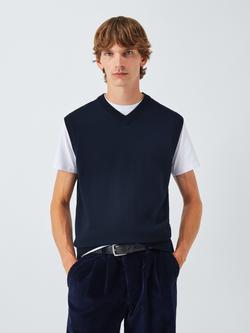 John Lewis Merino Wool V-Neck Tank Top, Sky Captain