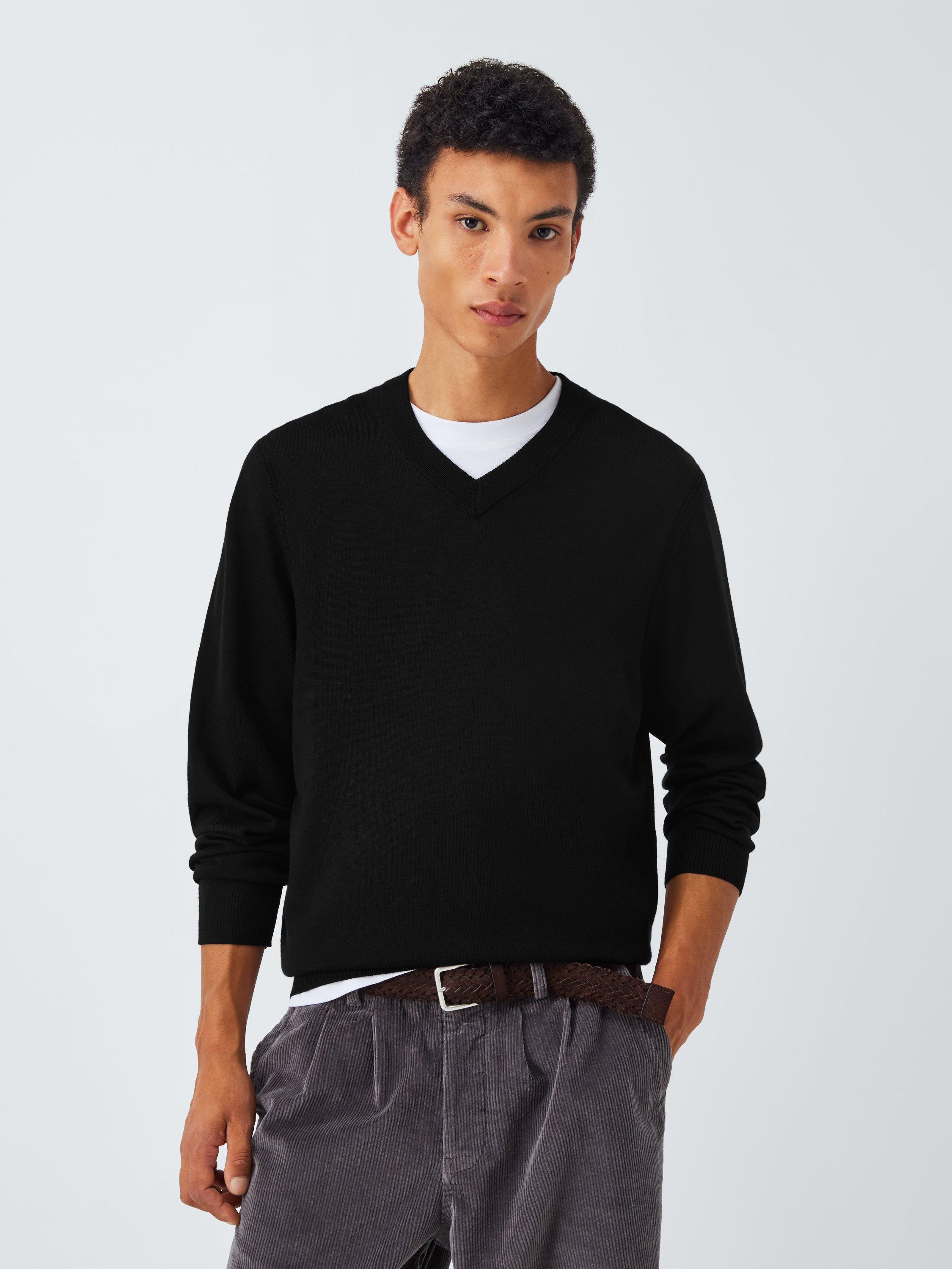 Product image 1 of 6, which shows John Lewis Merino Wool V-Neck Jumper, Black, M