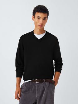 John Lewis Merino Wool V-Neck Jumper, Black