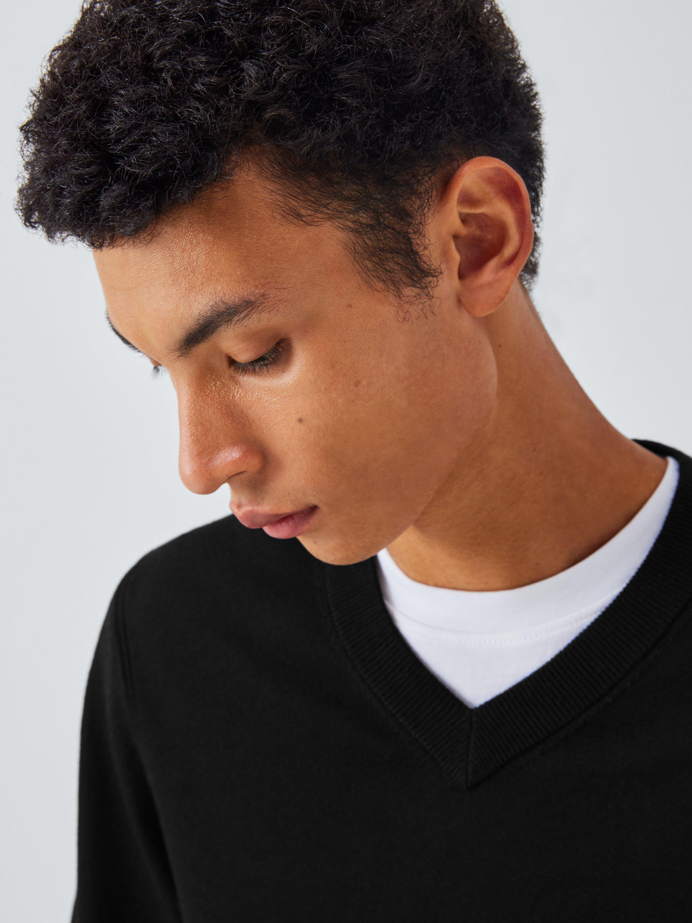 Product image 5 of 6, which shows John Lewis Merino Wool V-Neck Jumper, Black, M