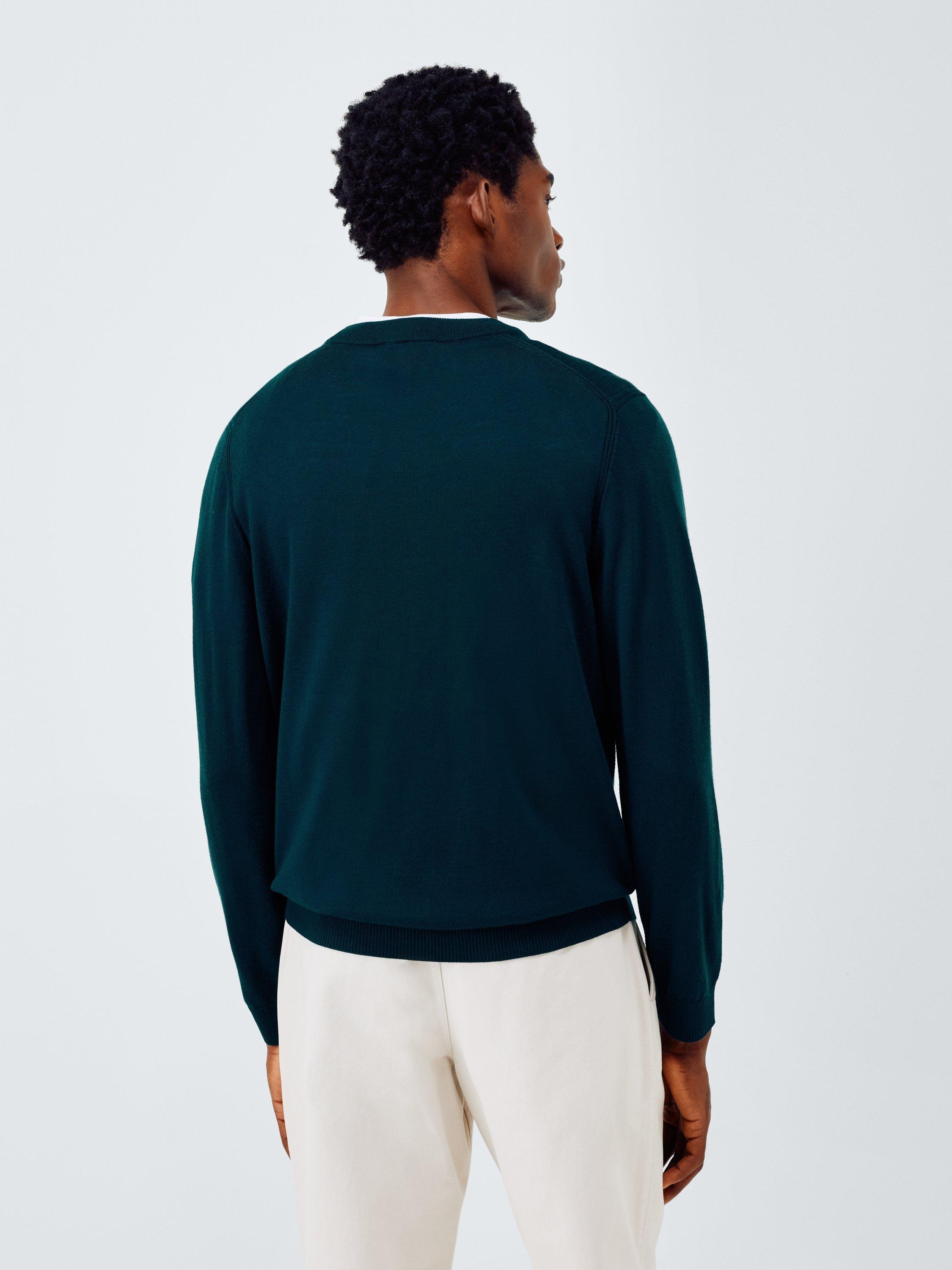 Product image 2 of 5, which shows John Lewis Merino Wool V-Neck Jumper, Deep Ocean, M