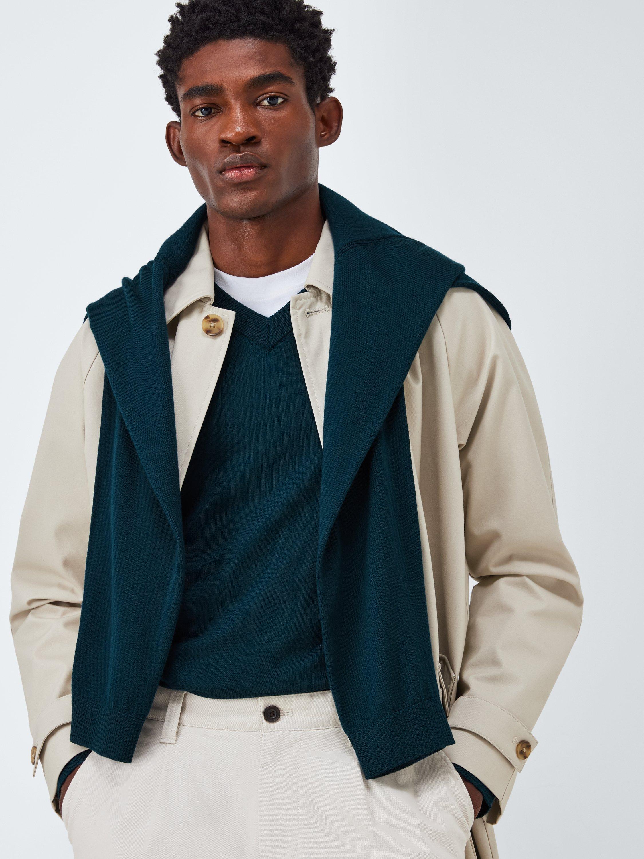 Product image 4 of 5, which shows John Lewis Merino Wool V-Neck Jumper, Deep Ocean, M