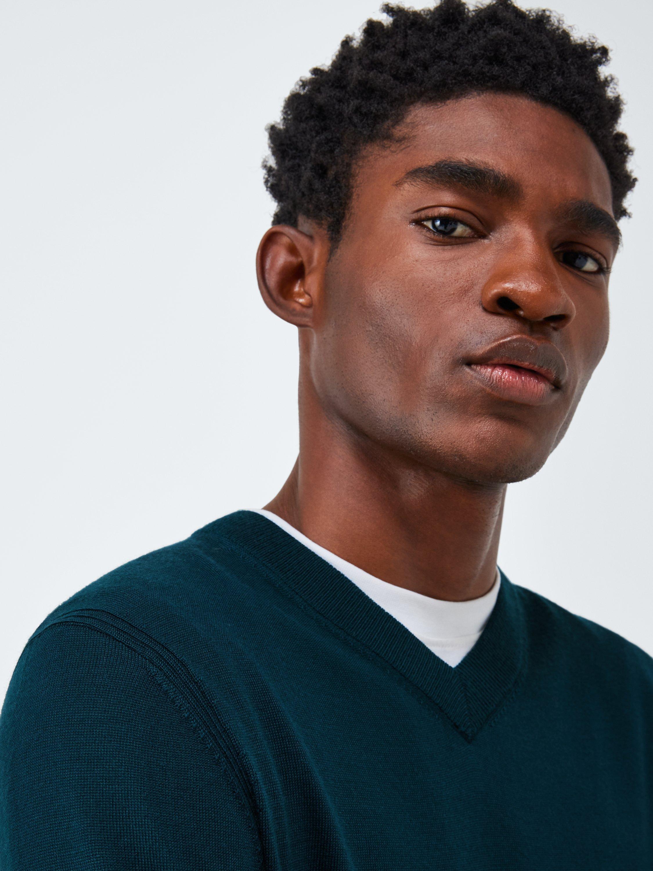 Product image 5 of 5, which shows John Lewis Merino Wool V-Neck Jumper, Deep Ocean, M