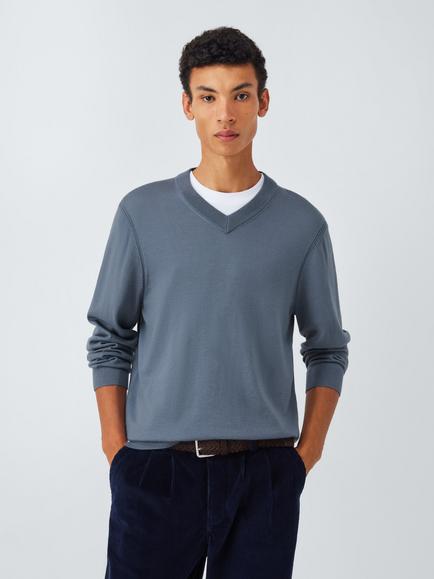 John Lewis Merino Wool V-Neck Jumper, Flint Stone
