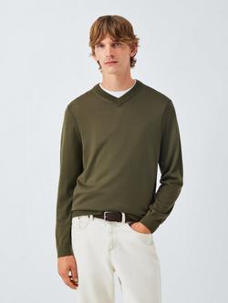 John Lewis Merino Wool V-Neck Jumper, Ivy Green