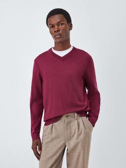 John Lewis Merino Wool V-Neck Jumper, Raspberry Coulis