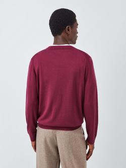 John Lewis Merino Wool V-Neck Jumper - view 2, Raspberry Coulis
