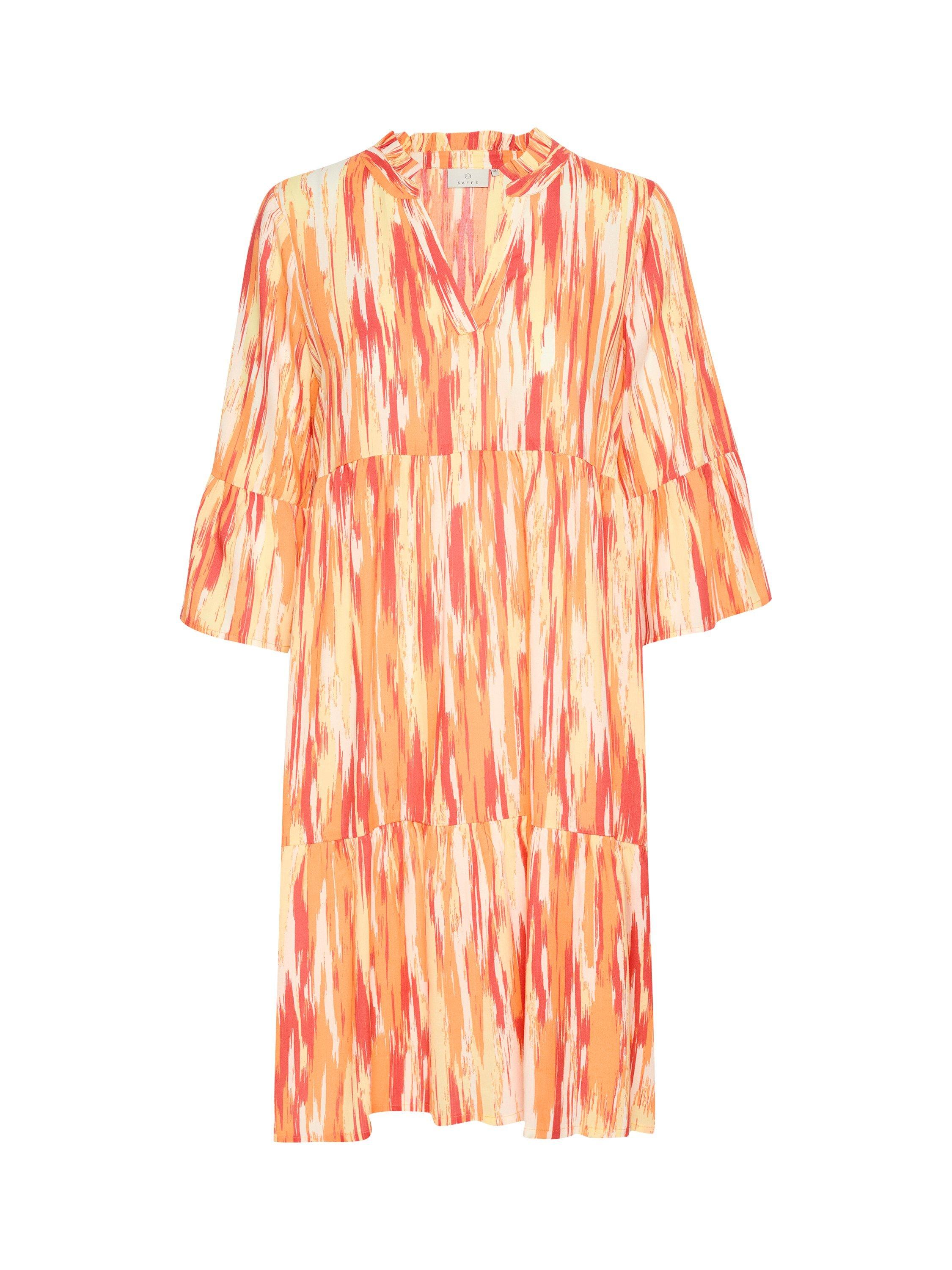 Product image 4 of 5, which shows KAFFE Arina 3/4 Sleeve A-Line Fit Dress, Orange/Multi, 8