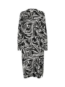 KAFFE Drylia Swirl Midi Dress, Black/Multi, Black/Multi