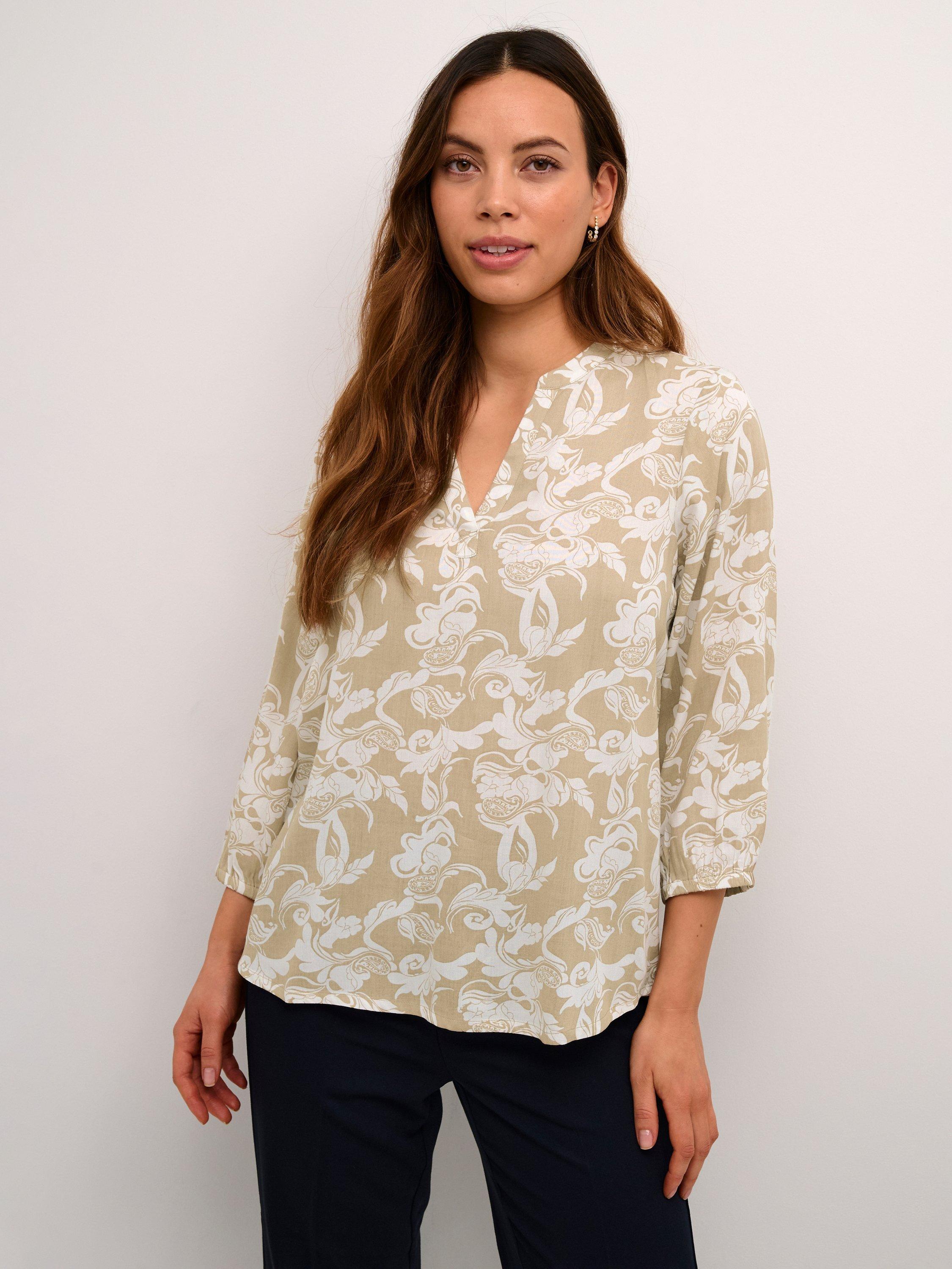 KAFFE Claire Paisley Print Blouse, Beige/Multi
