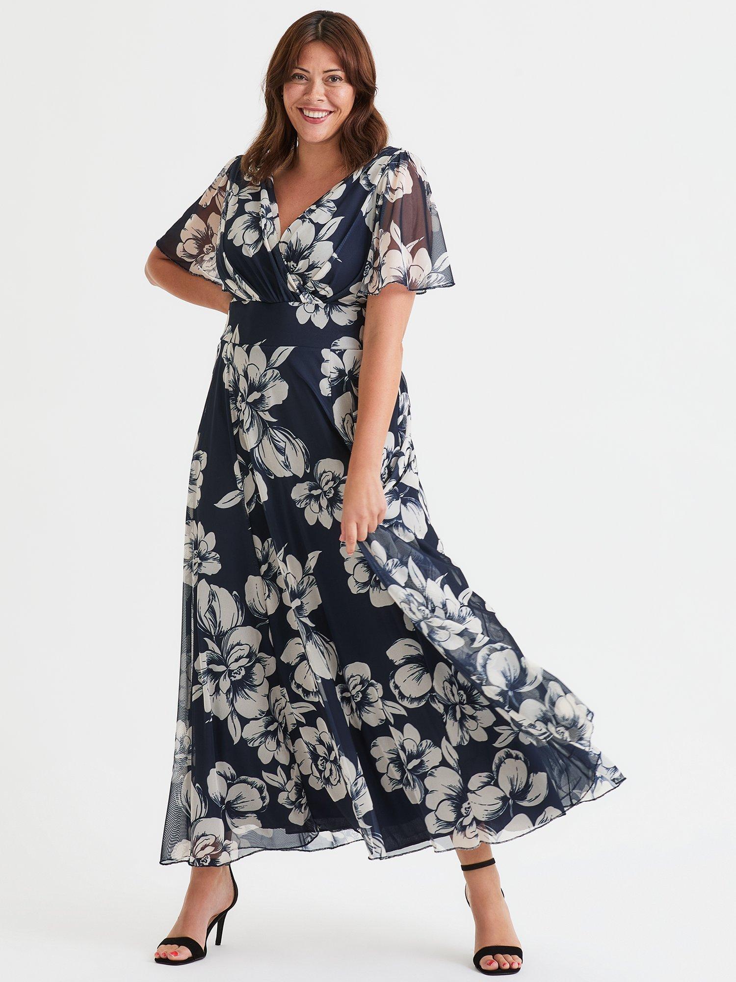 Product image 1 of 4, which shows Scarlett & Jo Isabelle Floral Angel Sleeve Maxi Dress, Navy/Ivory, 12