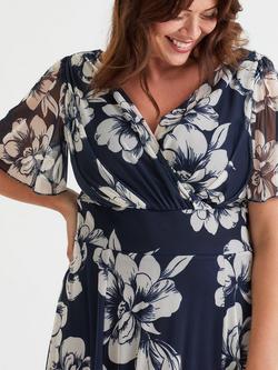 Scarlett & Jo Isabelle Floral Angel Sleeve Maxi Dress, Navy/Ivory - view 2, Navy/Ivory
