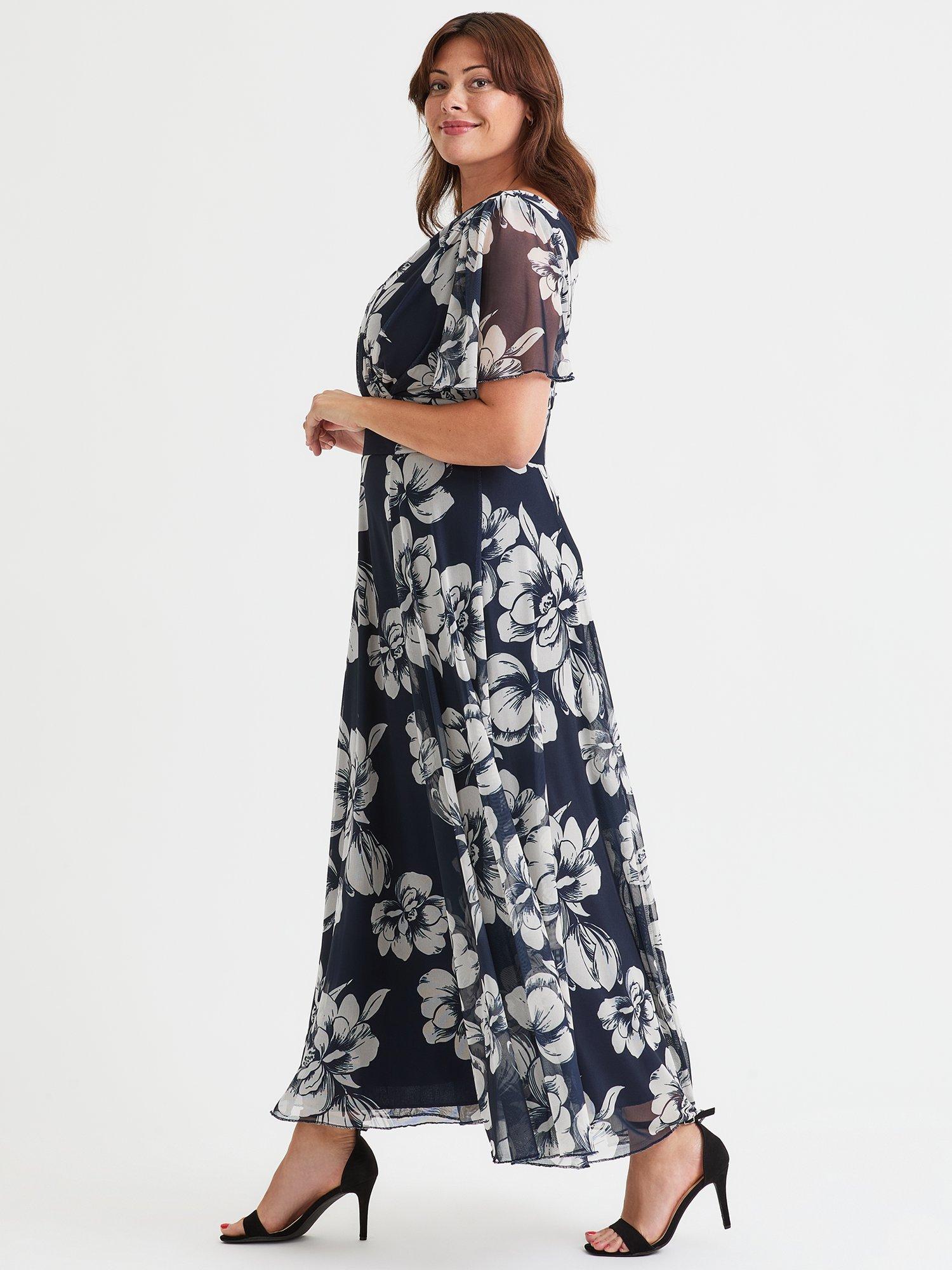Product image 3 of 4, which shows Scarlett & Jo Isabelle Floral Angel Sleeve Maxi Dress, Navy/Ivory, 12