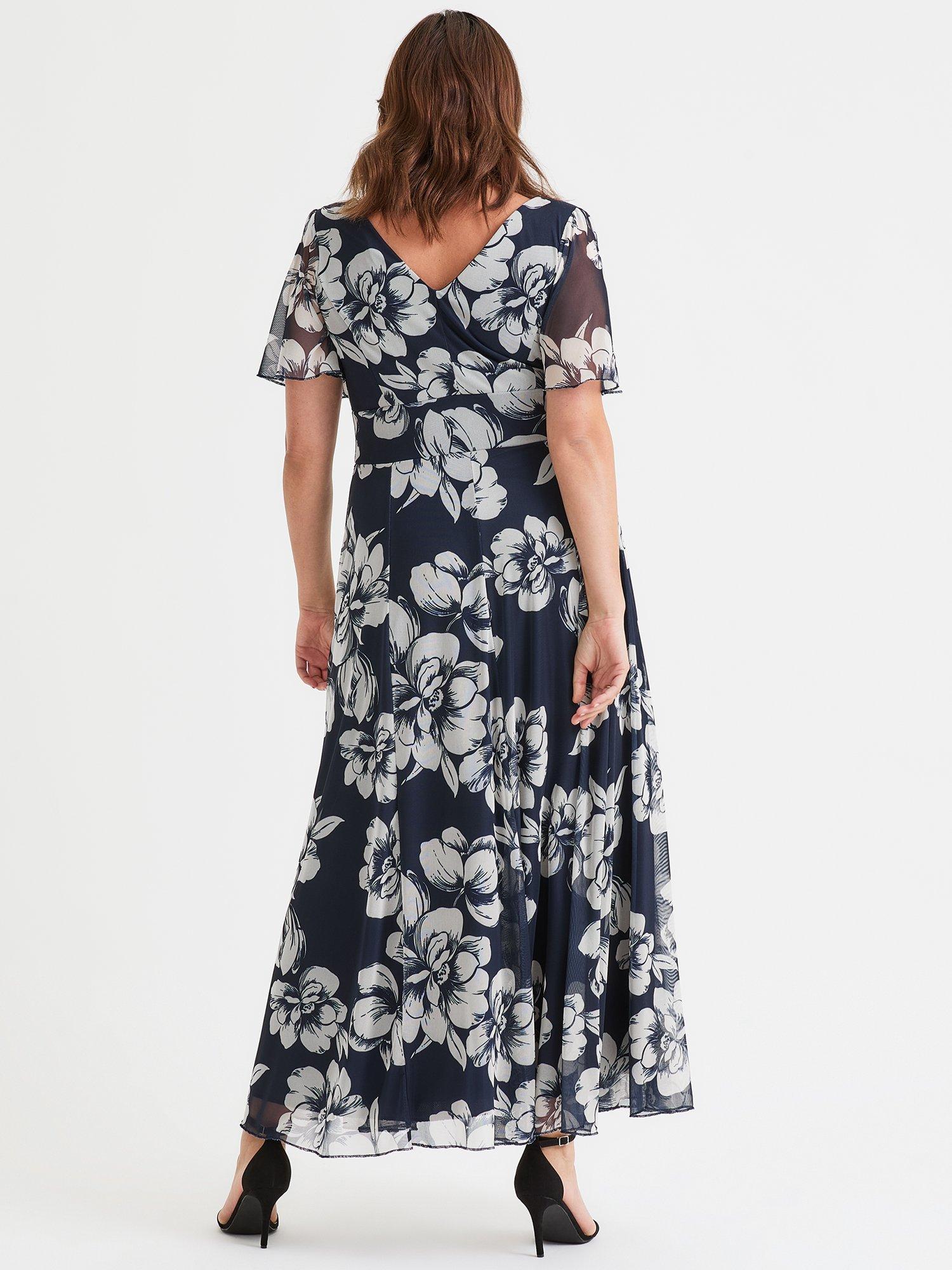 Product image 4 of 4, which shows Scarlett & Jo Isabelle Floral Angel Sleeve Maxi Dress, Navy/Ivory, 12