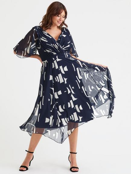 Scarlett & Jo Julie Geometric Hanky Hem Dress, Navy/Multi, Navy/Multi