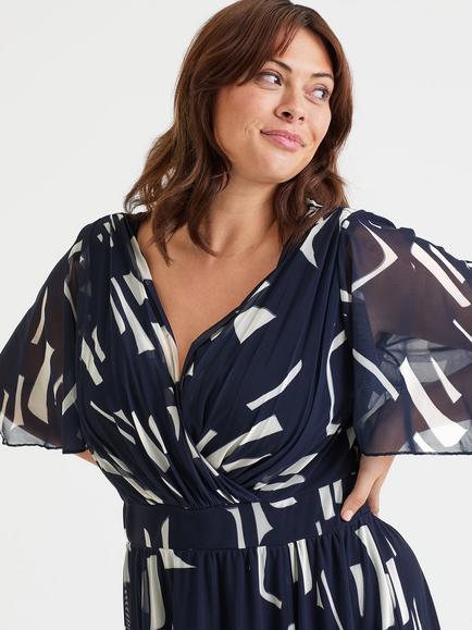 Scarlett & Jo Julie Geometric Hanky Hem Dress, Navy/Multi - view 2, Navy/Multi