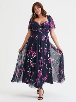 Scarlett & Jo Kemi Floral Wrap Bodice Maxi Dress, Navy/Magenta, Navy/Magenta
