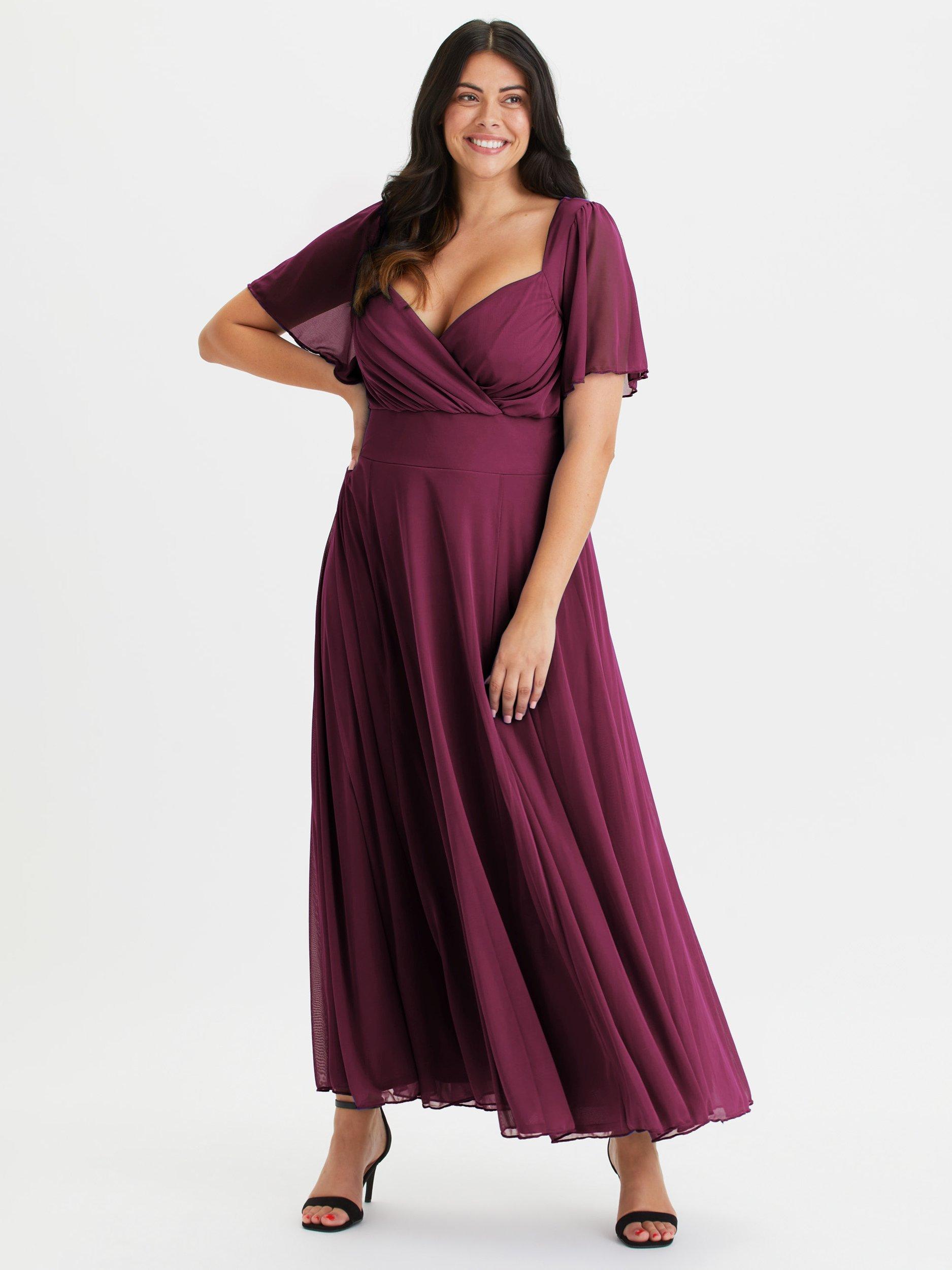 Product image 1 of 4, which shows Scarlett & Jo Kemi Mesh Maxi Dress, Wine, 12