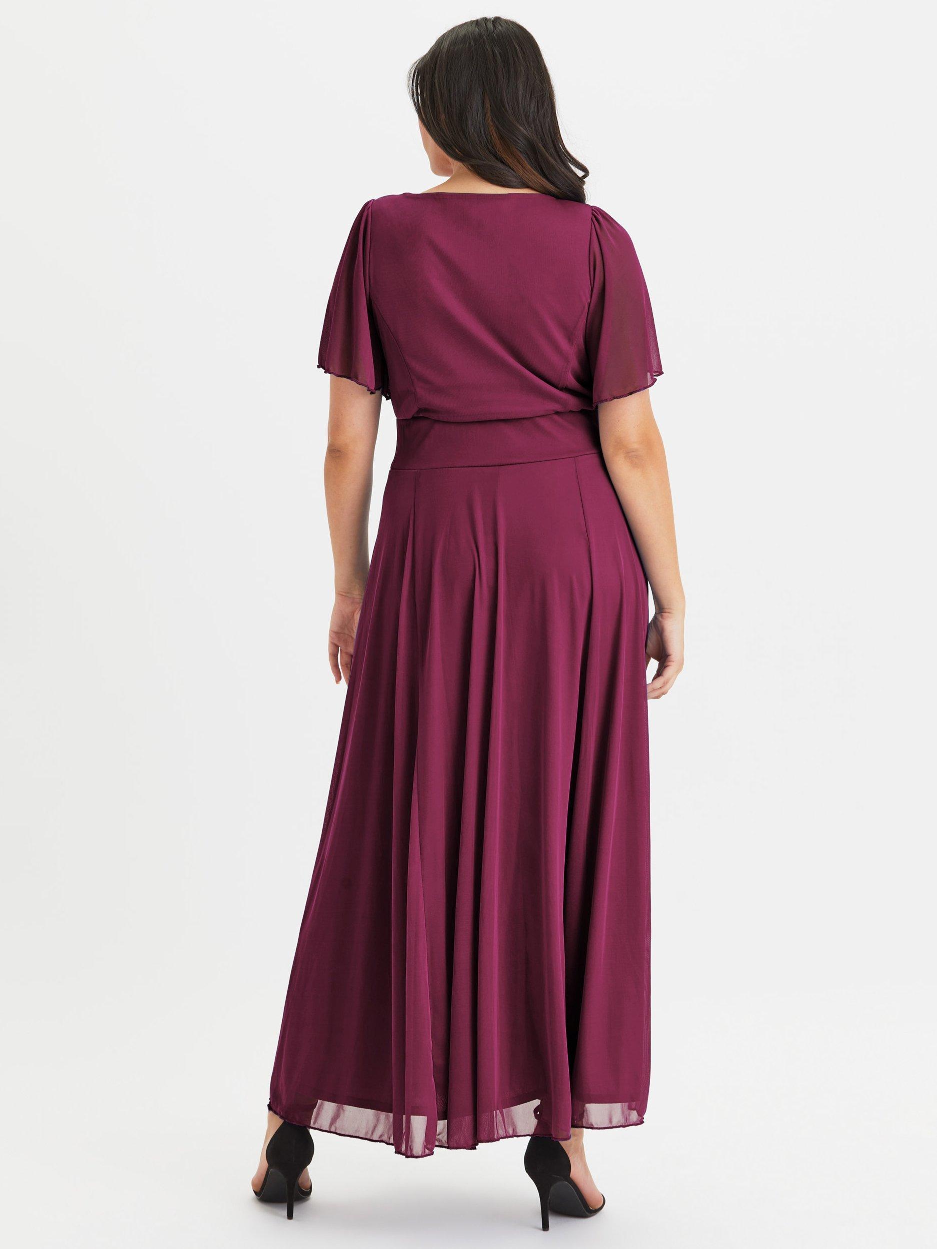 Product image 4 of 4, which shows Scarlett & Jo Kemi Mesh Maxi Dress, Wine, 12