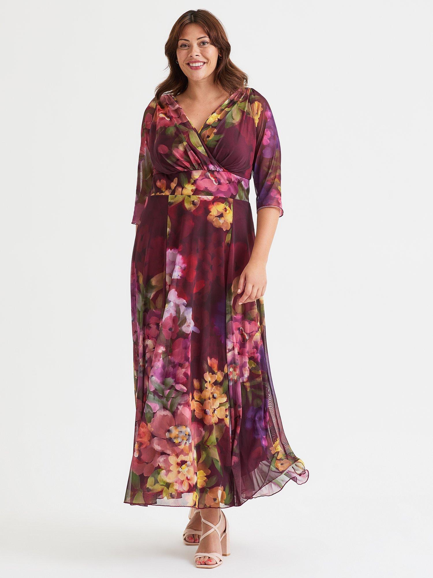Product image 1 of 4, which shows Scarlett & Jo Verity Floral Maxi Dress, Magenta/Multi, 12