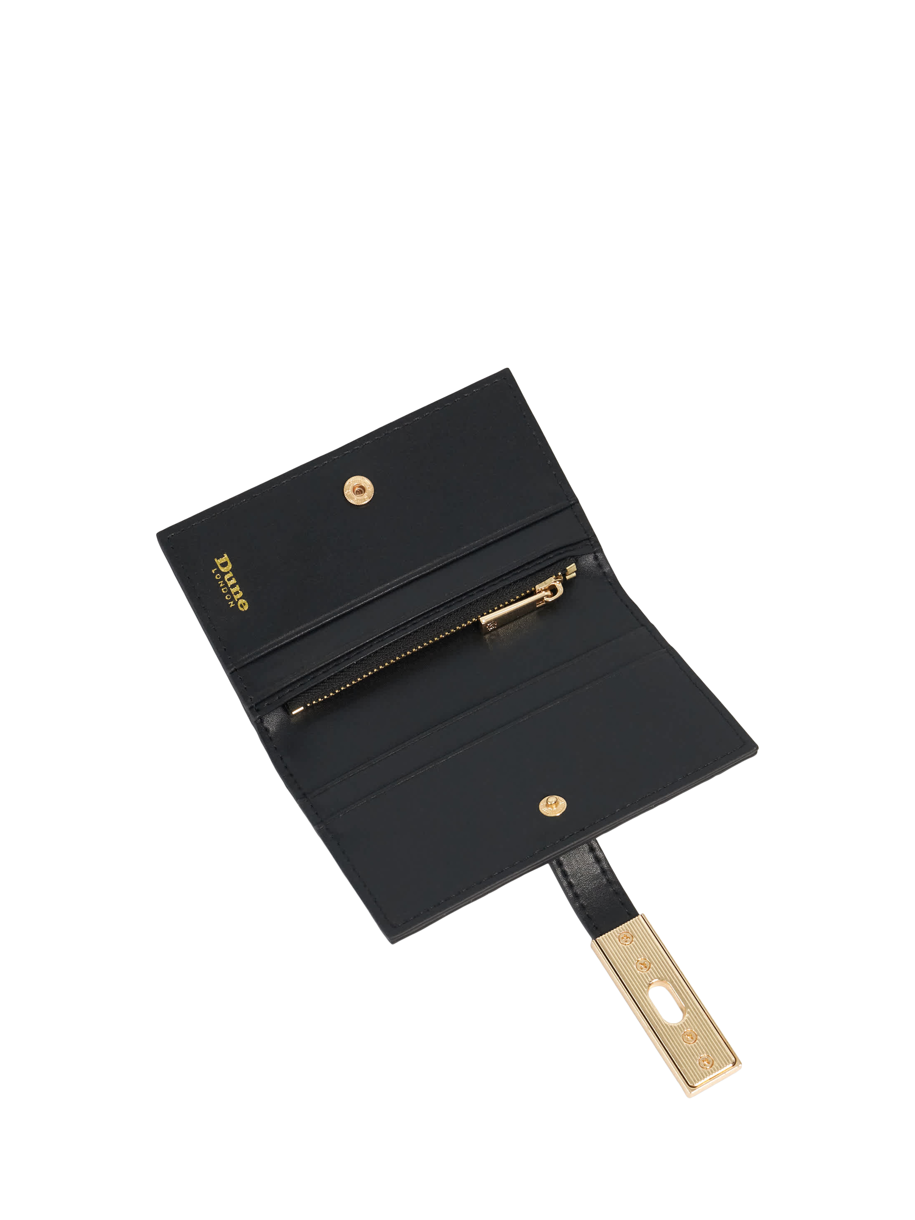 Product image 4 of 5, which shows Dune London Kassia Turn Lock Woven Leather Purse, Black