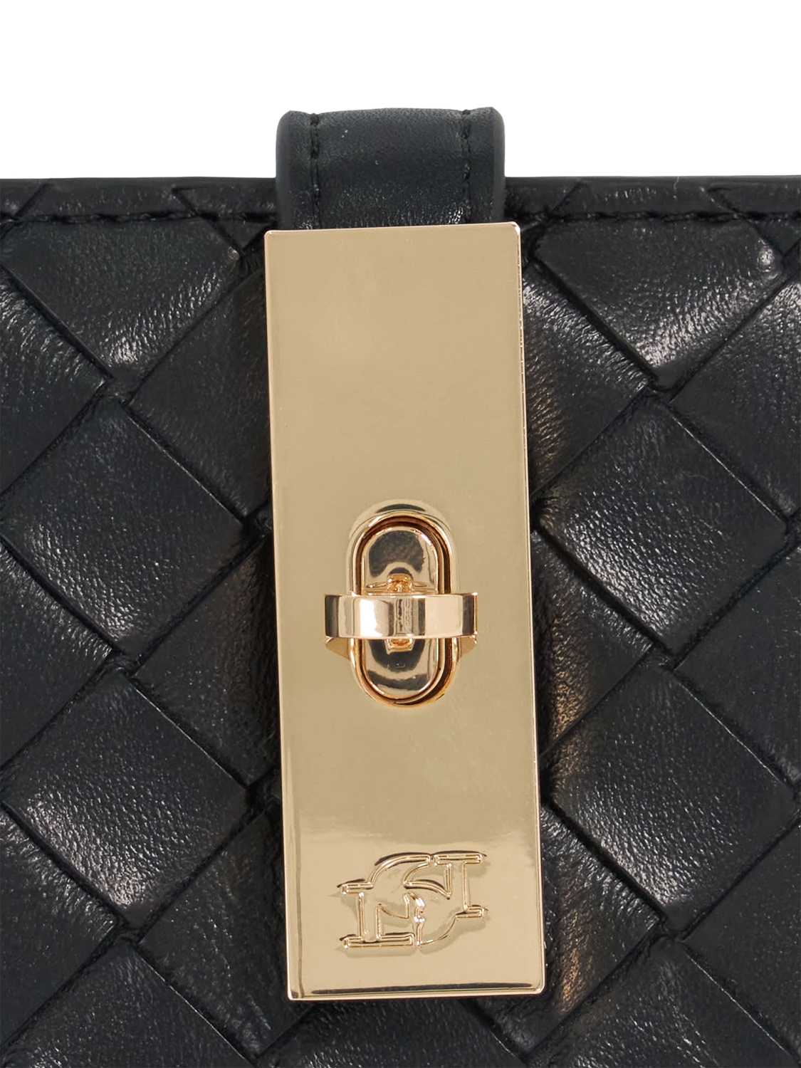 Product image 5 of 5, which shows Dune London Kassia Turn Lock Woven Leather Purse, Black