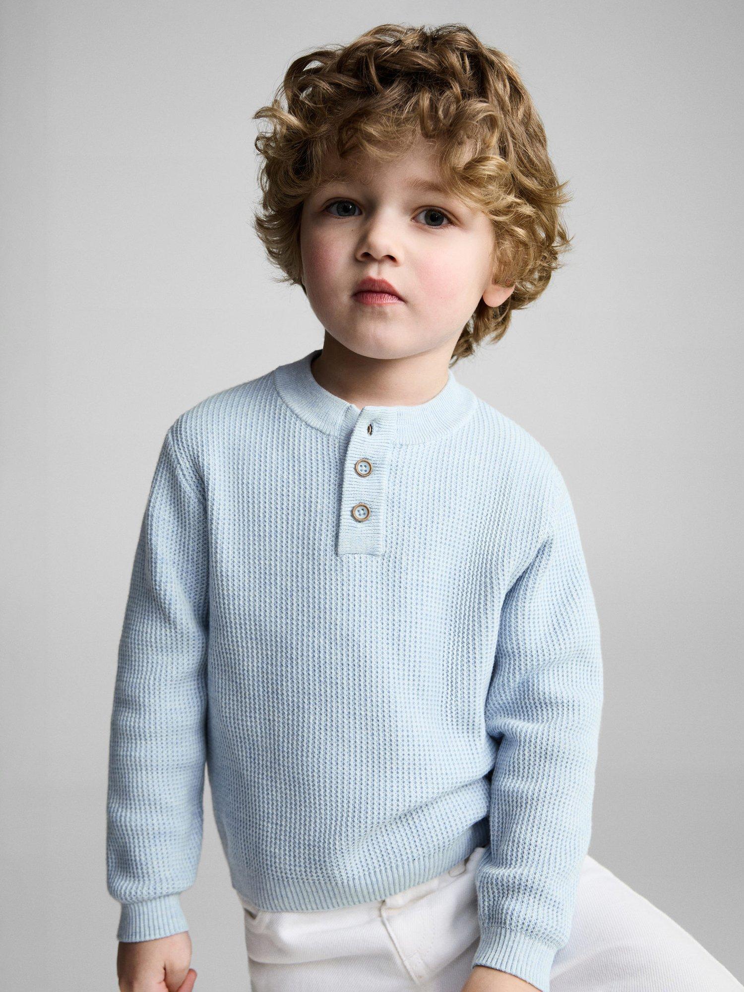 Mango Kids' Simon Button Neck Jumper, Light Pastel Blue