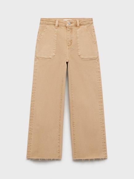 Mango Kids' Utility Wide Leg Jeans, Medium Brown